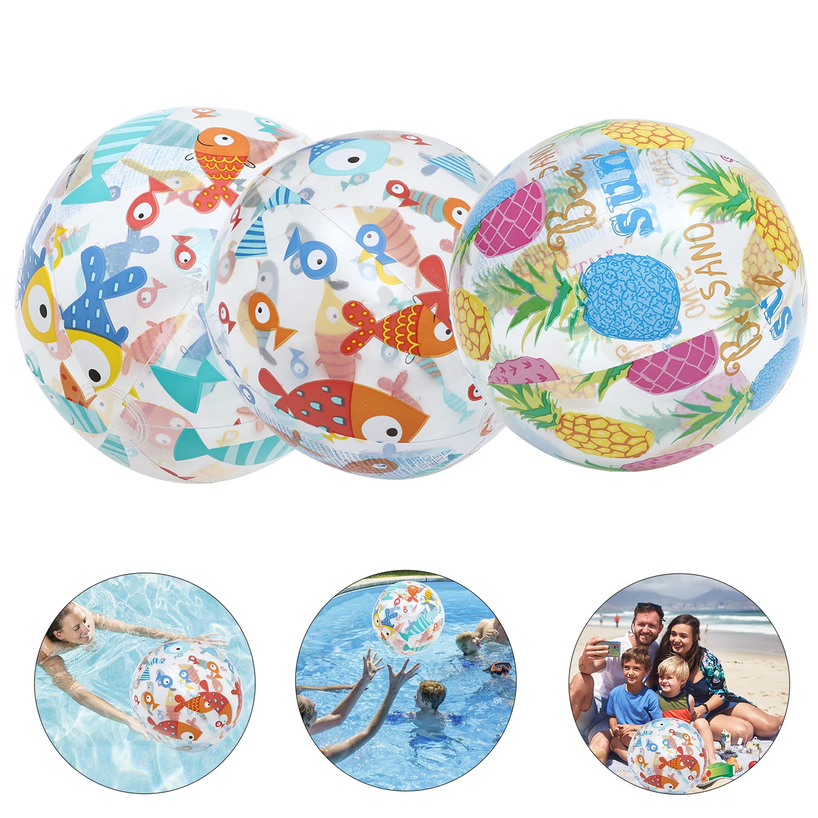 3 szt. dmuchanych piłek plażowych, urocze zwierzątka, jaskrawe kolory, letnie zabawki na imprezę przy basenie, dla dzieci i dorosłych, na zewnątrz
