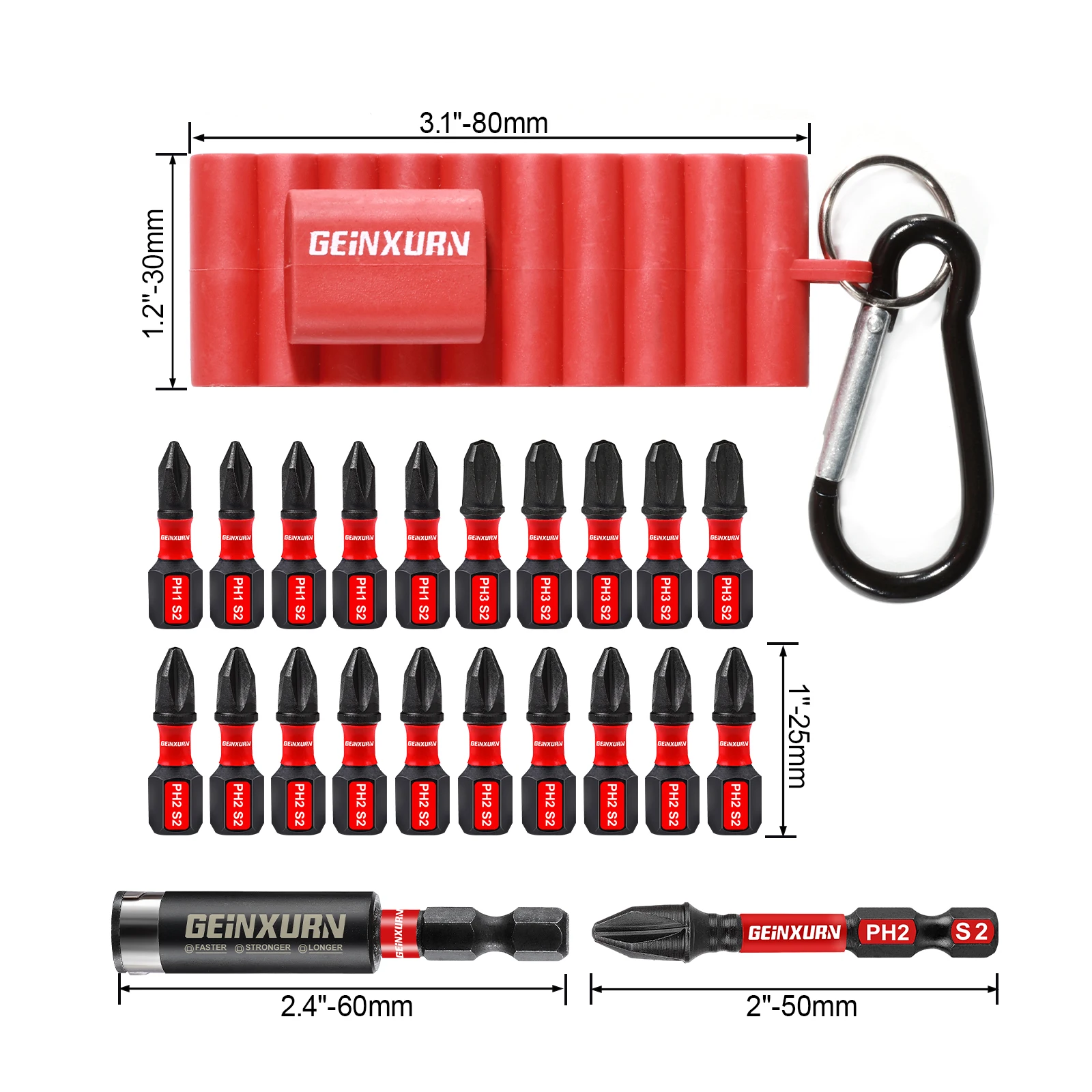 Geinxurn  22 Pieces 1”/2”Magnetic(PH1/PH2/PH3) S2 Steel Multi Cross Driver Bits and 1 Pc Bit Holder with Organizer Sleeve