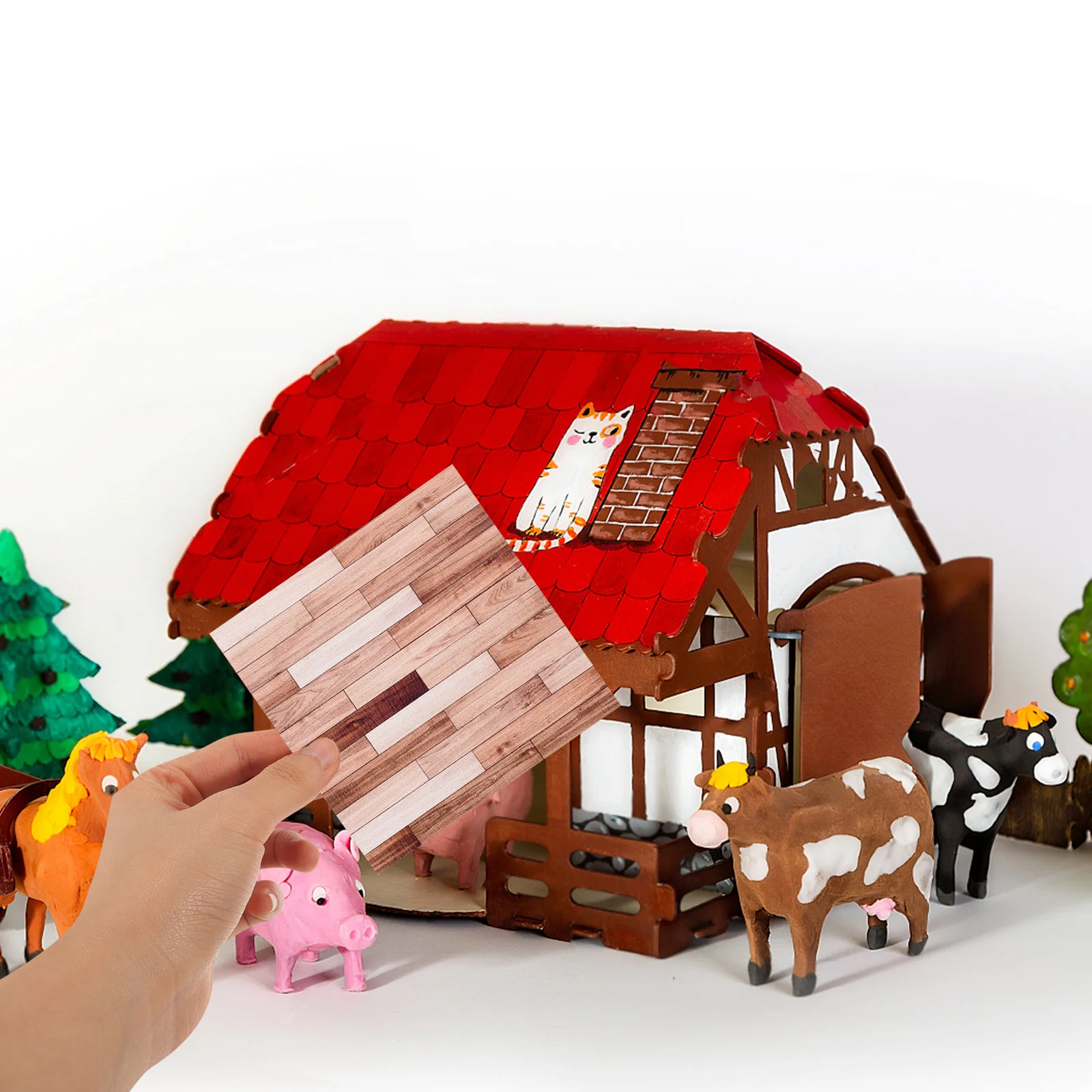 

5Pcs 10x10cm Self-Adhesive Wood Grain Wall Panel Wallpaper Miniature Floor Sheet for 1:12 Scale House DIY Decoration