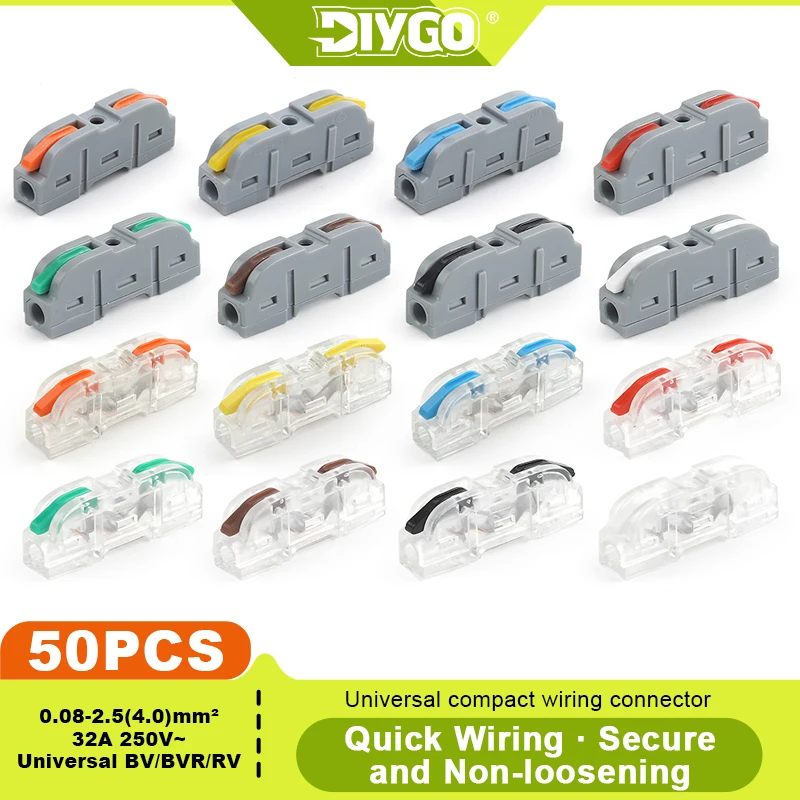 

50PCS Quick Universal Compact Wire Connector 1 To 1 Inline Conductor Lever Spring Splice Terminal Block for Electric Circuit