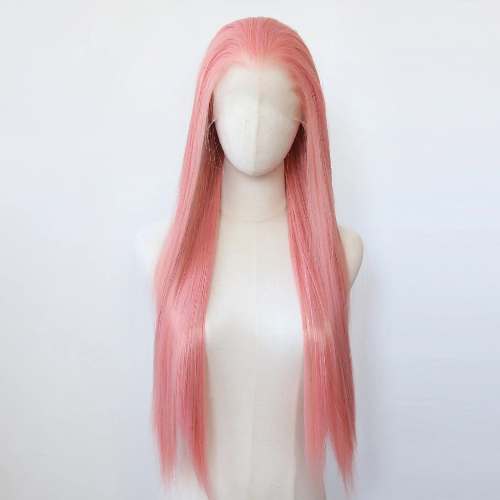 Peluca sintética con malla frontal, pelo largo y liso, prearrancado, resistente al calor, uso diario, Cosplay, Rosa