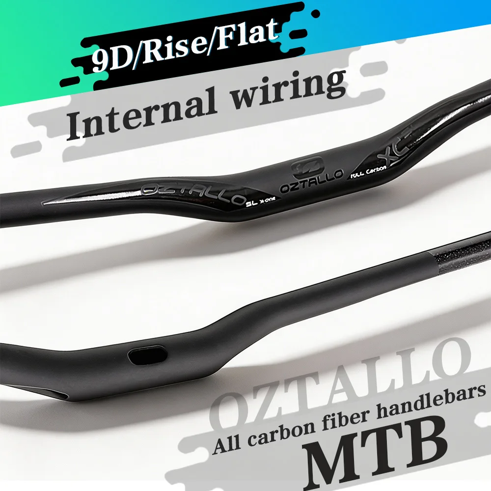 OZTALLO Carbon Fiber MTB Handlebar Internal Cable Routing Mountain 31.8mm 9D/Rise/Flat Matte Black Bike Accessories740-780mm