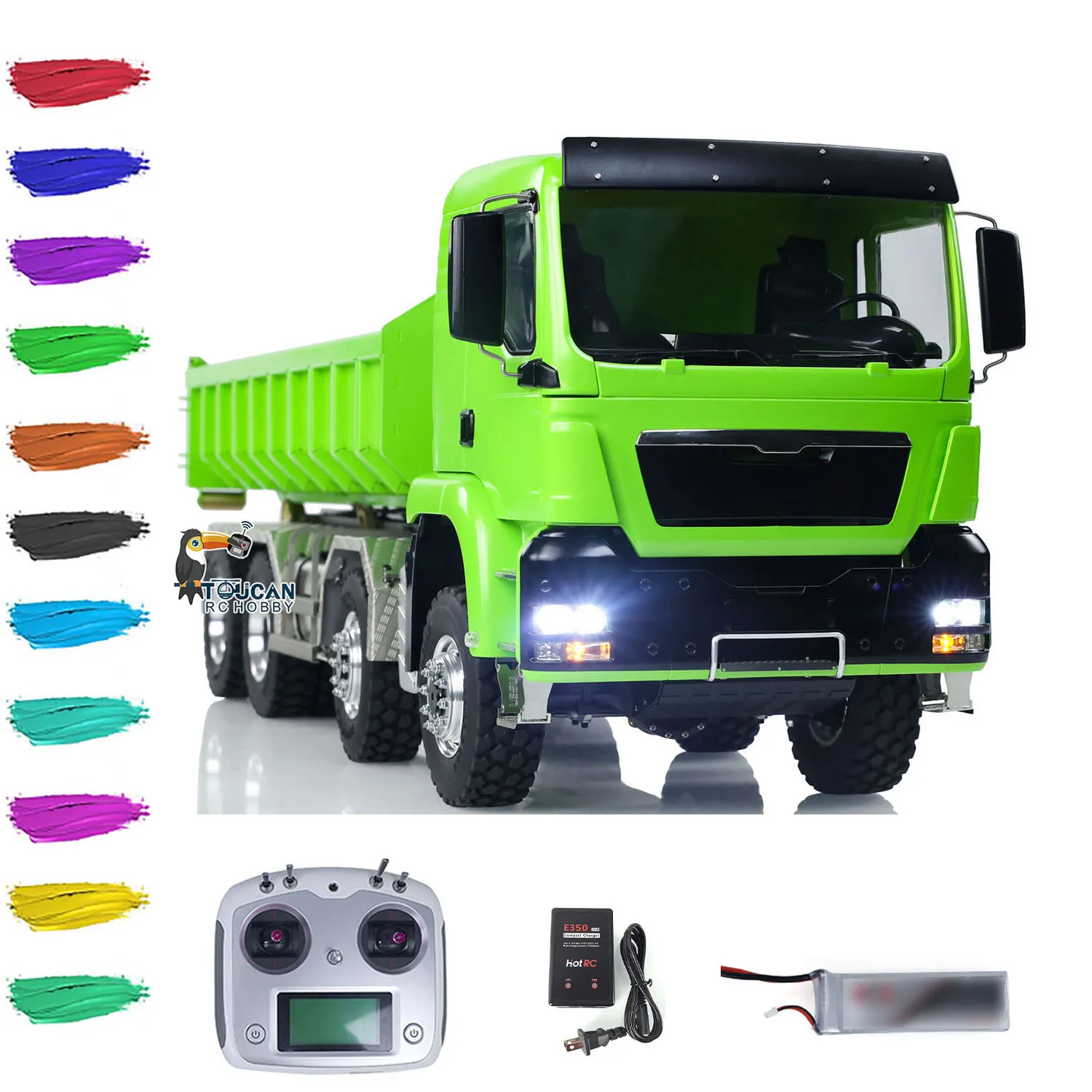 LESU TGS 1/14 8x8 Metal Chassis RC Hydraulic Roll On Off Dump Truck Dumper Differential Lock EDS Axles 2Speed Gearbox Model Car