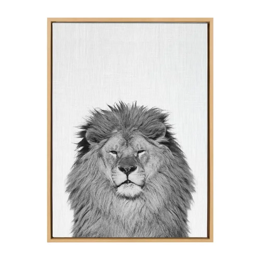 Black White Lion Animal Portrait Gallery Wrapped Canvas Wall Art 23x33 by Simon Te Tai Whiteframe Animal Print Wildlife Art Lion