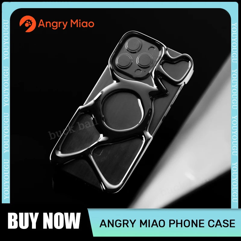 Angry Miao Hollow Metal Case For Iphone 15 Pro Max Magsafe Magnetic Wireless Charging Phone Case Cover Iphone 15 Case Gifts