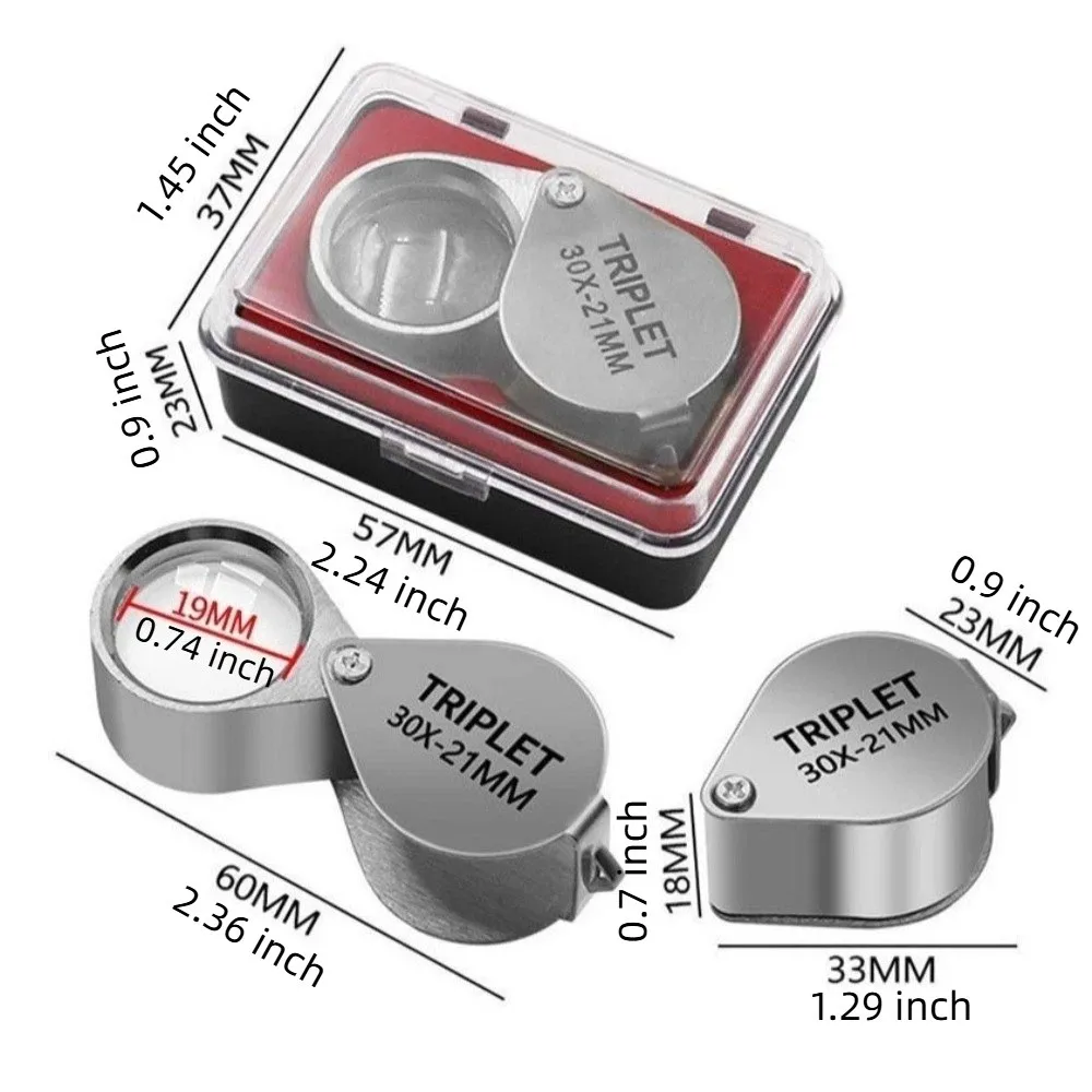 10x 20x 30x 21mm High Magnification Jewelry Magnifying Glass Alloy Glass Lens Pocket Loupe Portable Lightweight view 6