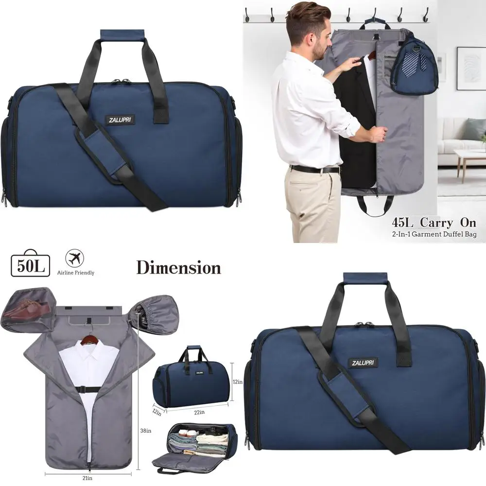 45L Dual Compartment Weekend Travel Bag for 2-Day Trips, Wrinkle-Free, with Shoe Pocket