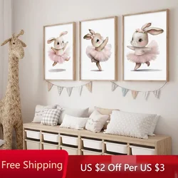 Ballerina Bunny Wall Art Decor for Kids Girls Bedroom Poster Prints Dancing Animals Canvas Paintings Nursery Room Decoration