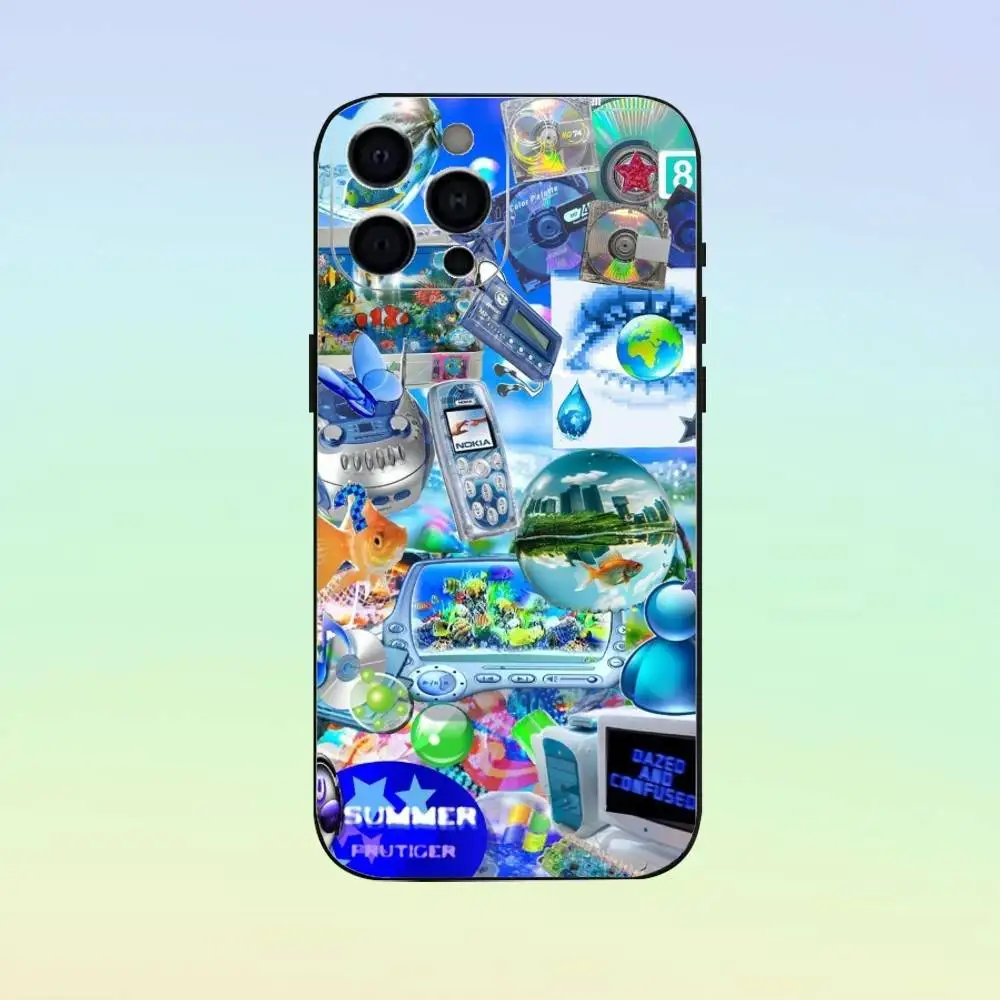 Funda colorida para teléfono Frutiger Aero para iPhone17,16,15,14,13,12,11 Plus,Pro Max, funda negra suave