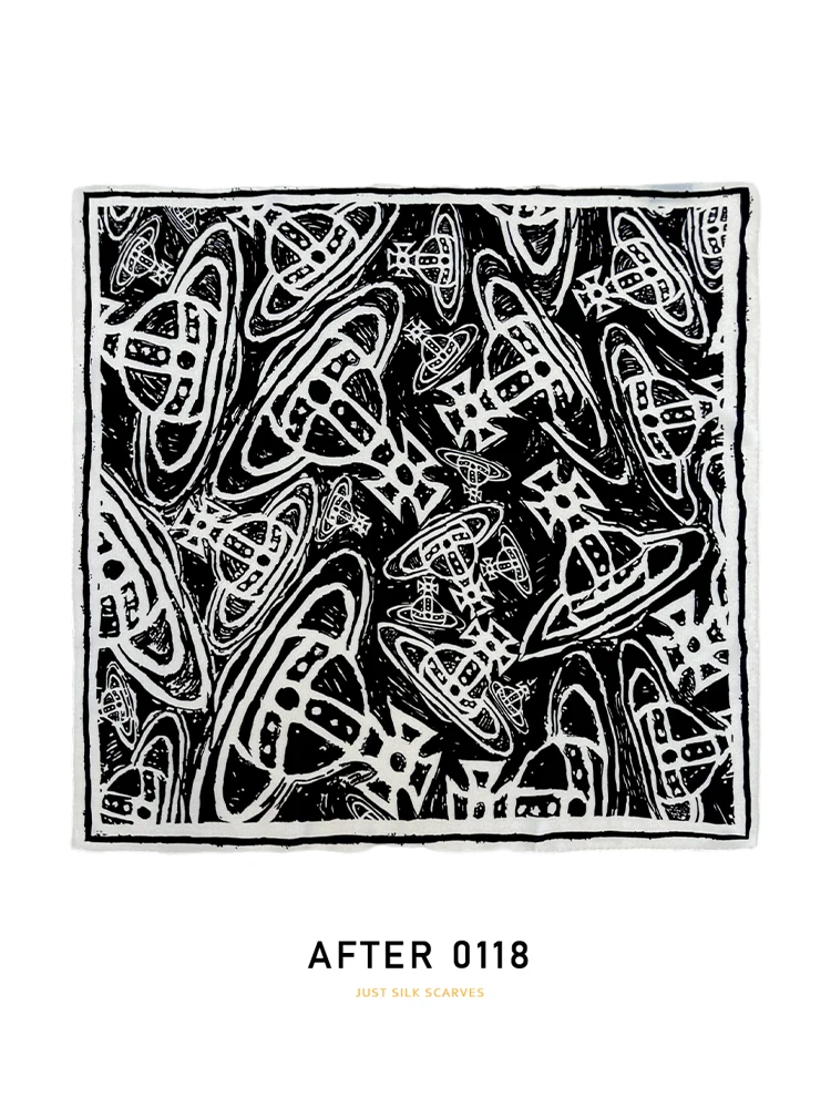 手描きシルクスカーフ-レディース-ミディアムスクエア-シルクシフォンスカーフ-通気性のある00％桑絹-ファンプラネット-ハッピースタースカーフ