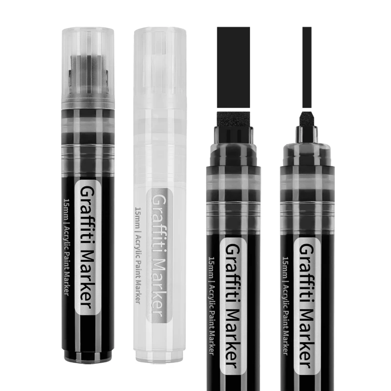 2개 그래피티 마커 15mm 와이드 팁 그리기용 대형 아크릴 펜