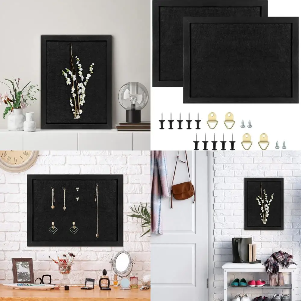 

All-Black Wall-Mounted Cork Pinboard, 17x23, with Eye Bolts, Gaskets & Screws, Ideal for Office, School, Home