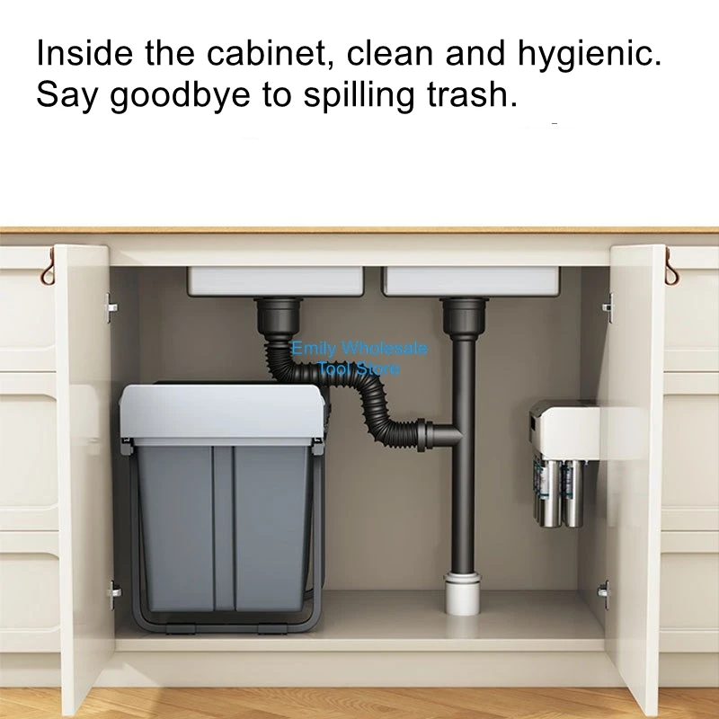 

Kitchen Recessed Trash Can Cabinet Inside Kitchen Dual Bucket Household with Lid Pull Out Basket Hidden Cleaning Bucket