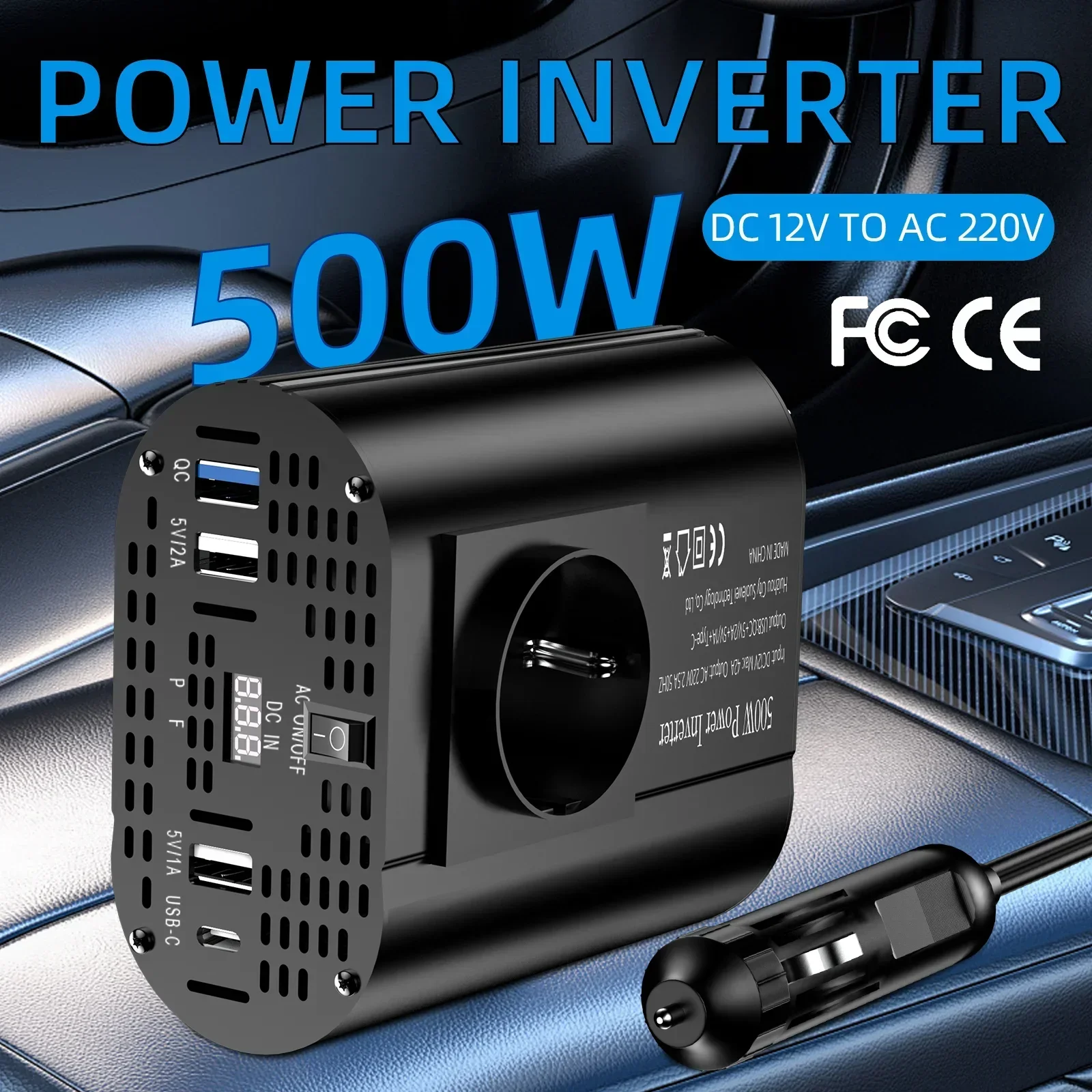 400 W/500 W/1500 W Auto-Wechselrichter DC 12 V auf AC 220 V Konverter, 3 USB 2.0 und 1 USB QC3.0 Steckdose nach europäischem Standard – Detail 1