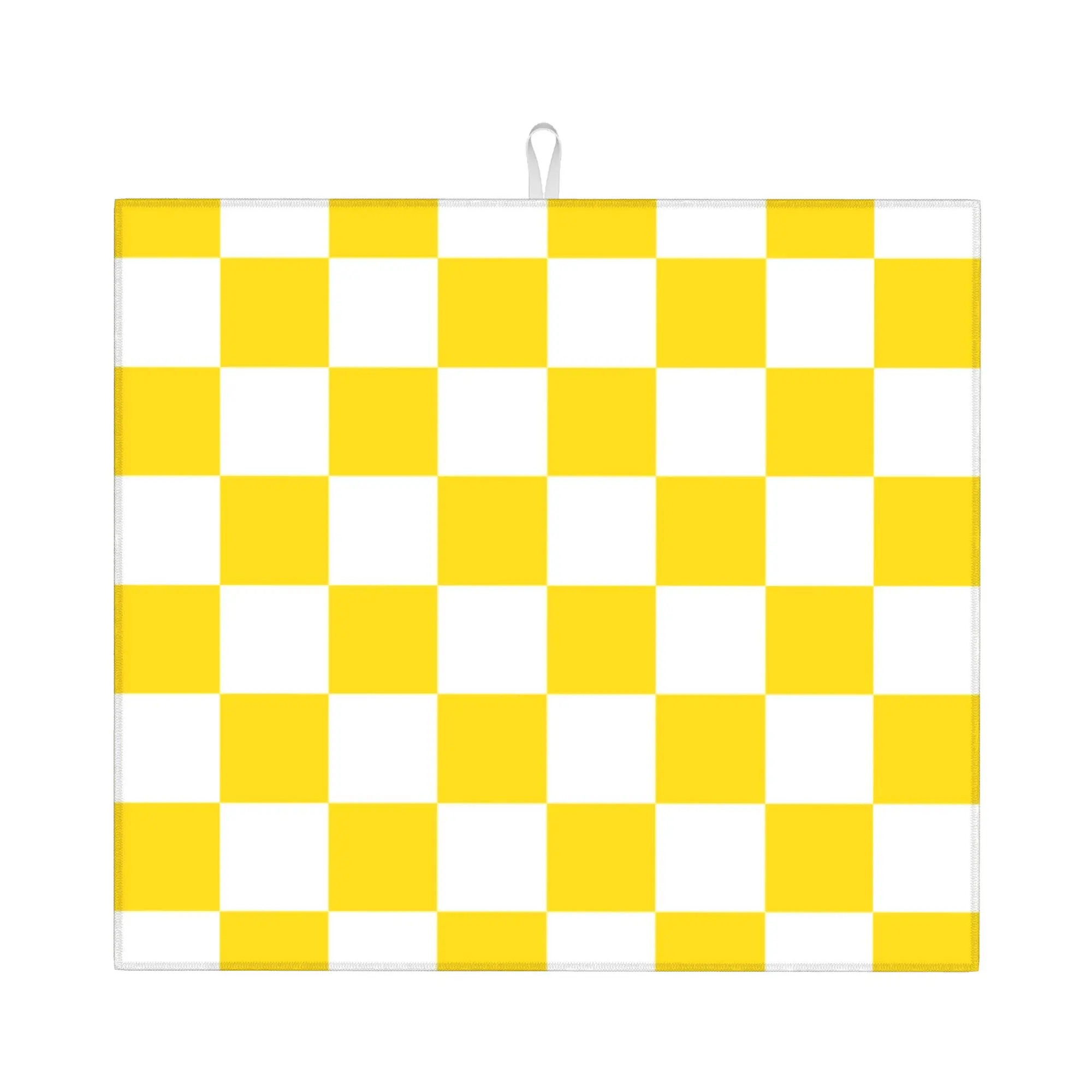 Drying Mat For Kitchen White and Gold Yellow Checkerboard Plaid Barware Tableware Oil Proof Washable Kitchen Sink Drying Pad