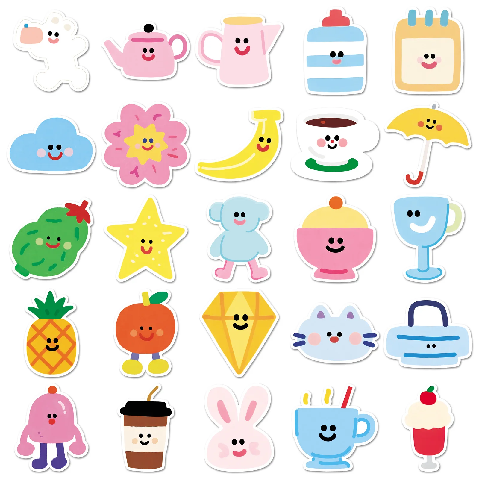 50PCS Children Funny Stickers Waterproof Cartoon Color Simple Painting Graffiti  Decoration DIY Toys Luggage Phone Bike Guitar