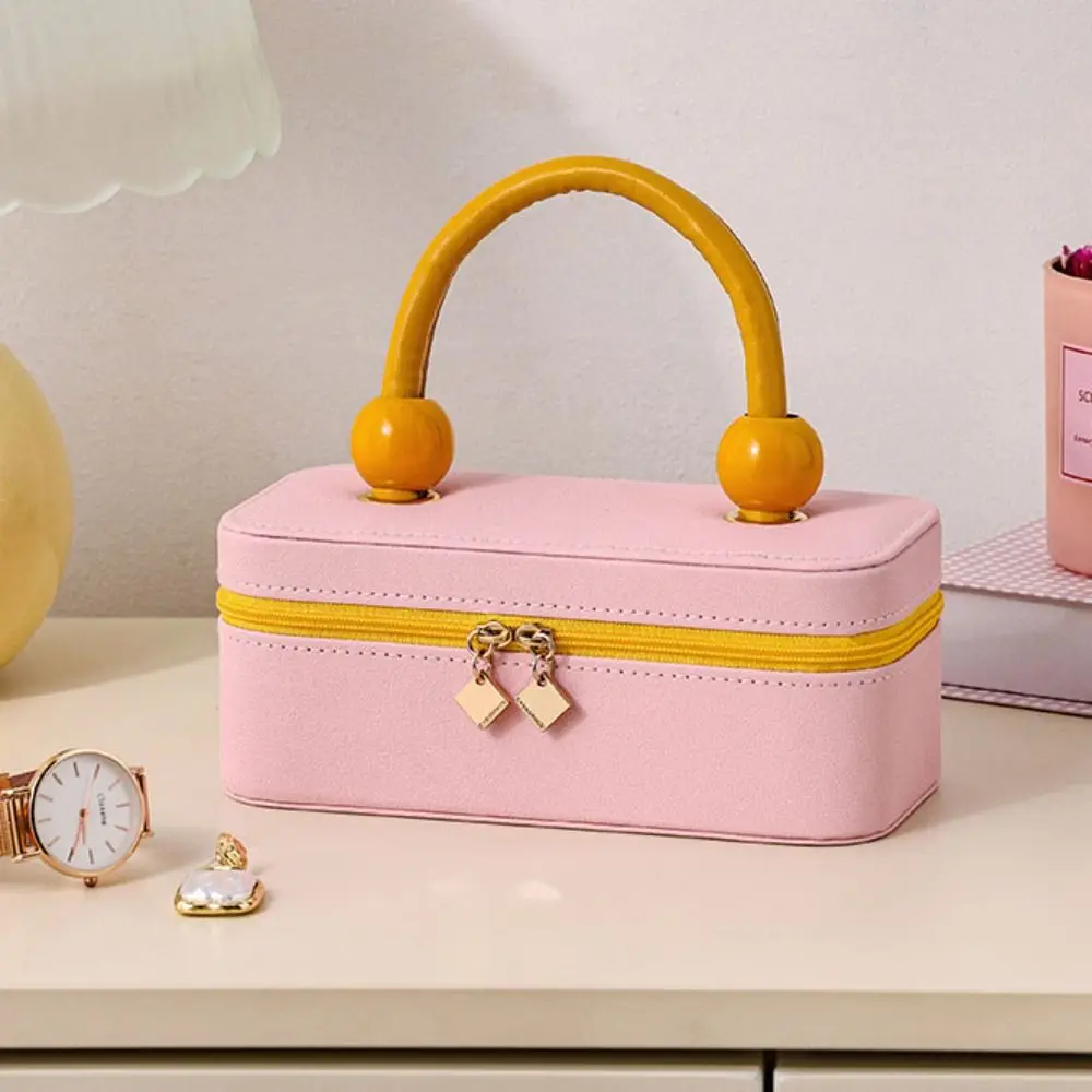 

Creative Large Capacity Jewelry Box Multi-grids with Cover Jewelry Storage Case Leather Hand-held Necklace Storage Box Woman