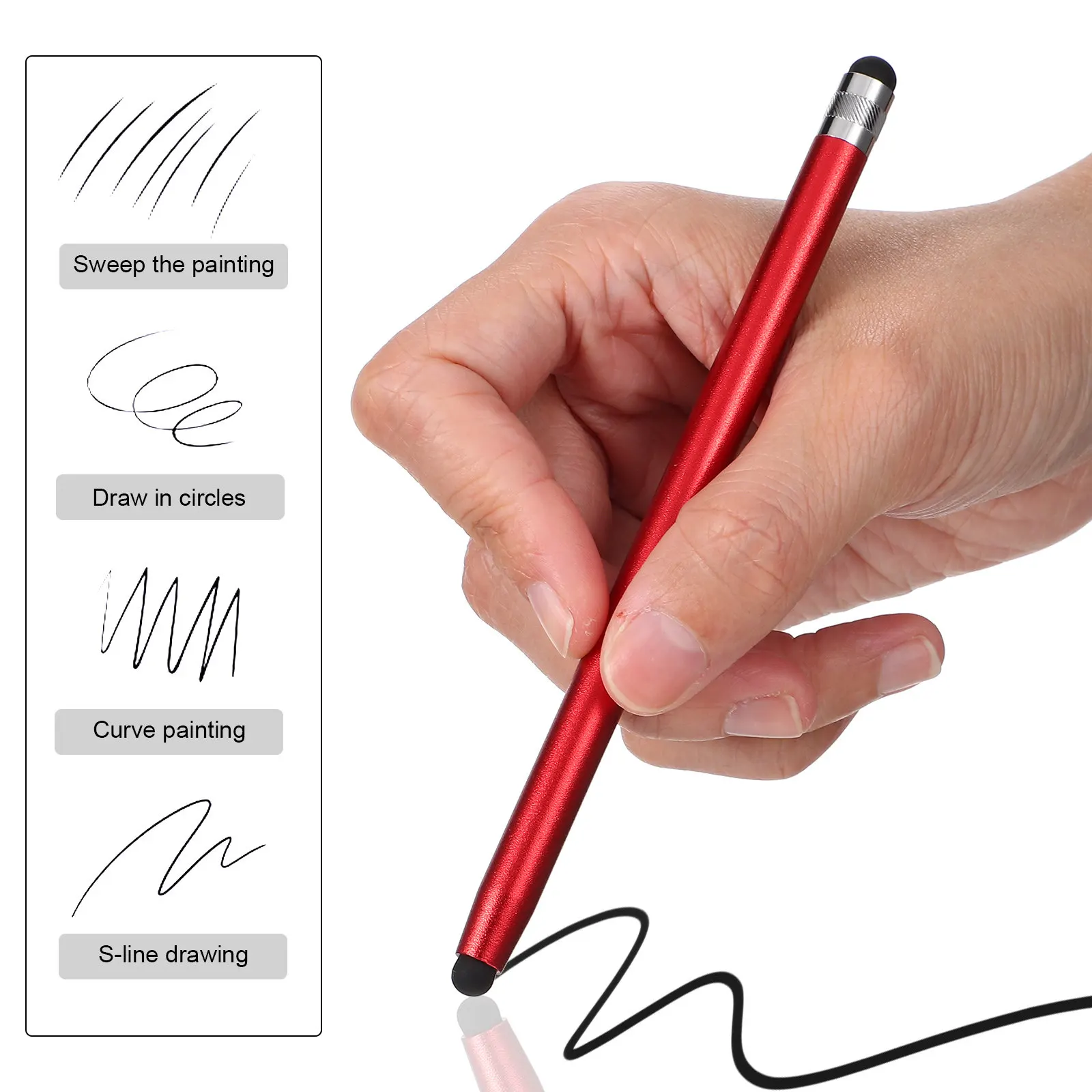 6Pcs Universal Capacitive Stylus Pen Kit Metal Body Soft Silicone Tip Anti-Fingerprint Smooth Grip for