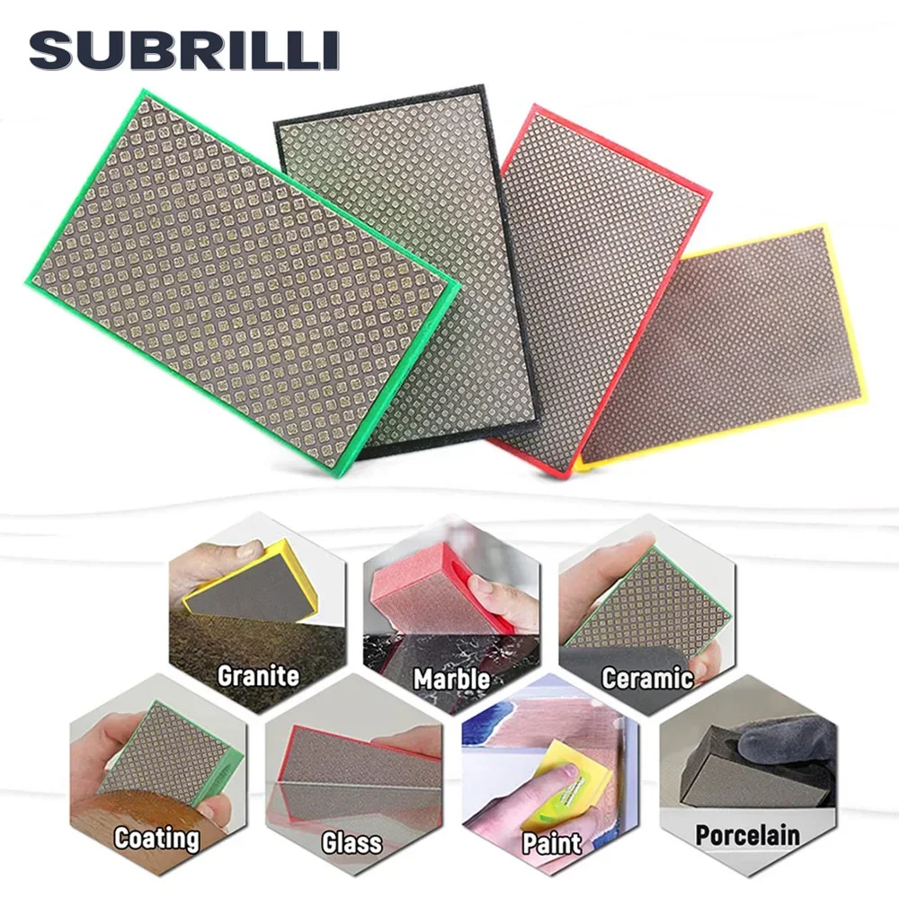 SUBRILLI 4 pz/set Diamante Lucidatura A Mano Tampone Levigatura Blocco Per Granito Marmo Ceramica Vetro Elettrolitico Diamante Tampone Abrasivo