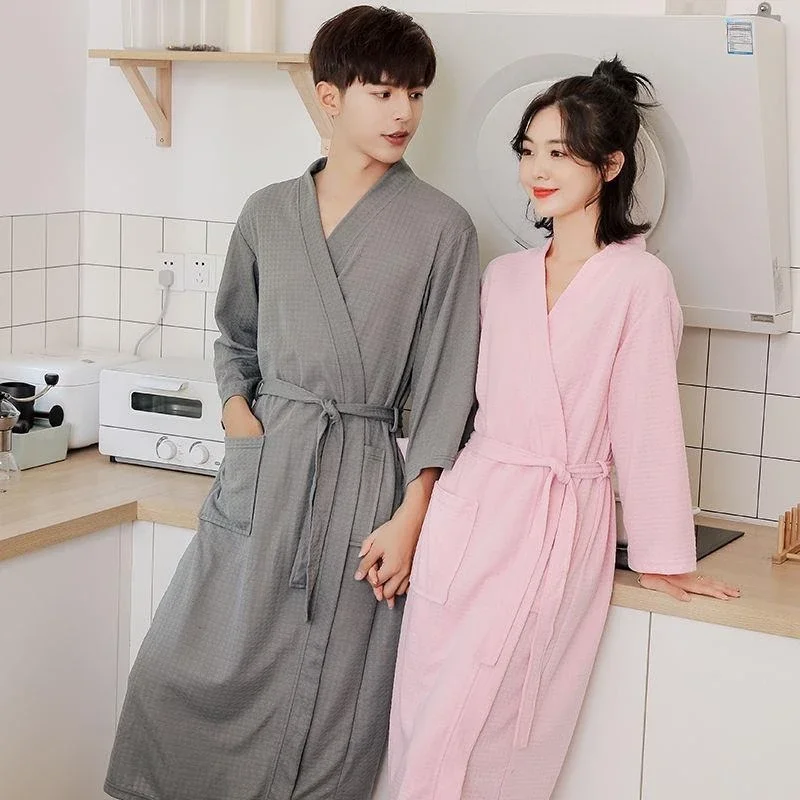 Large Size Groggery Bathrobe Dressing Gown Absorb Water Bathrobe Comfort Couple Night Gown Female Spring and Autumn Thin Male