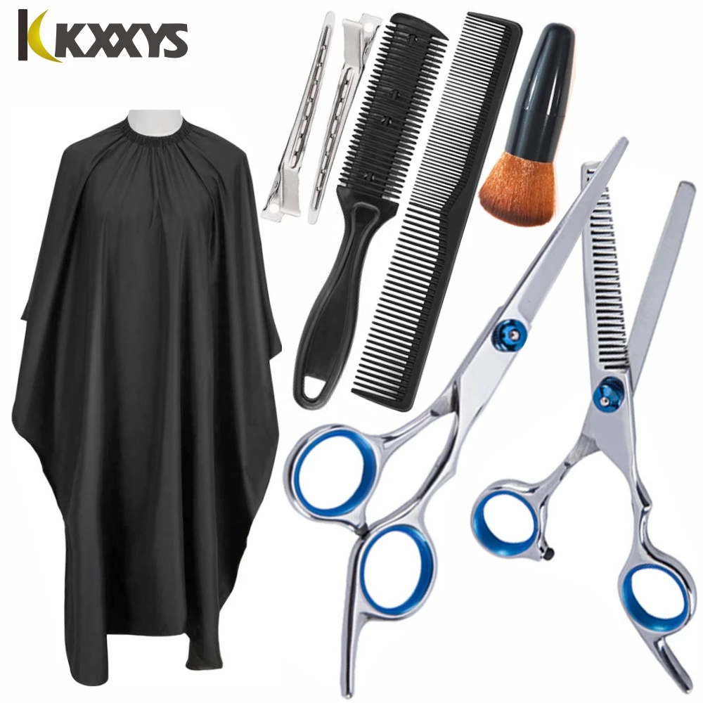 7-Inch Stainless Steel Scissors Set-2-in-1 Hair Cutting Shears with Thinning & Straight Blades, Ergonomic Hand Tool for Men &