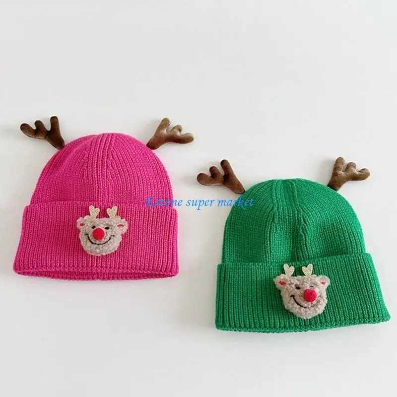 

090B Warm Knit Hat Fashionable Wool Hat Versatile Warm Hat Lovely Deer Antlers Hat