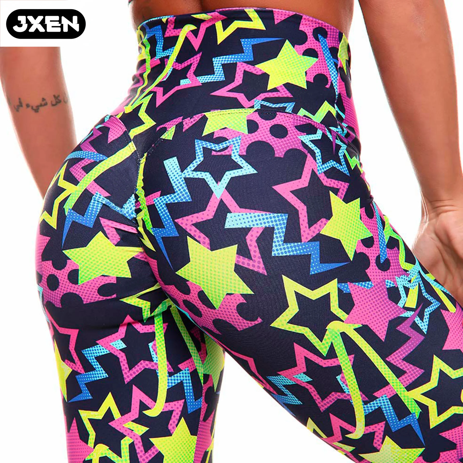 

3D Color Star Printed High Waist Elastic Fitness Yoga Pants Outdoor Fashion Hip Lift Leggings Fitness Pants Pants Women