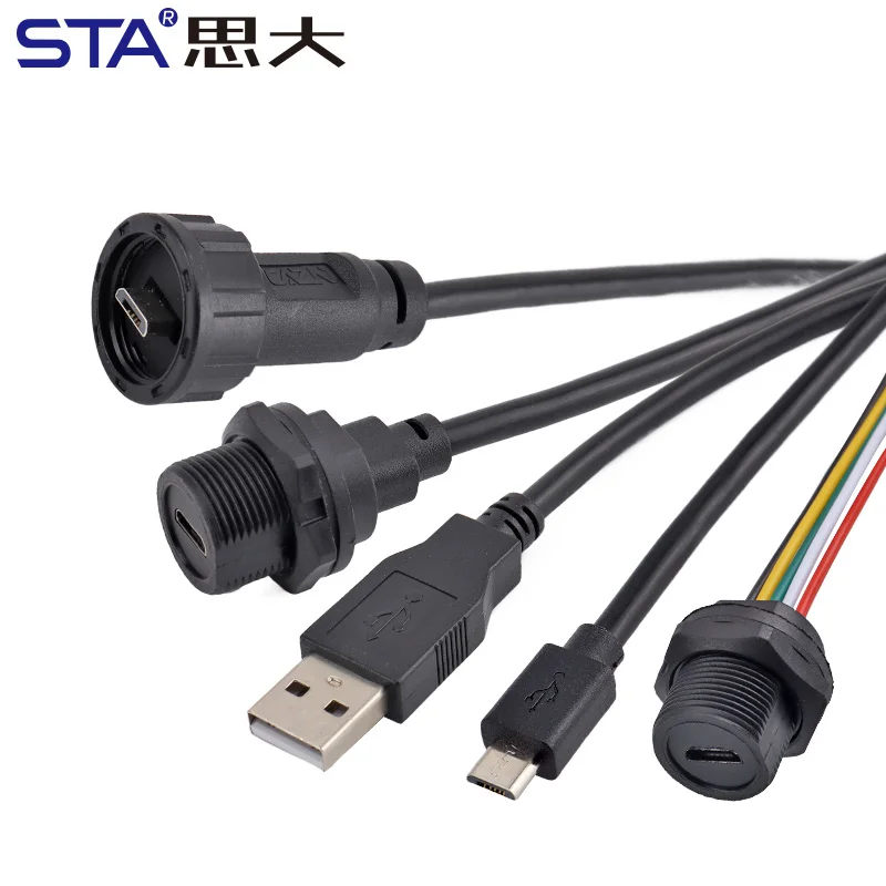 Micro USB Male to USB 2.0Male  Waterproof Connector With Cable, IP67 Threaded Bayonet Overmolded Plug for Electronic Devices