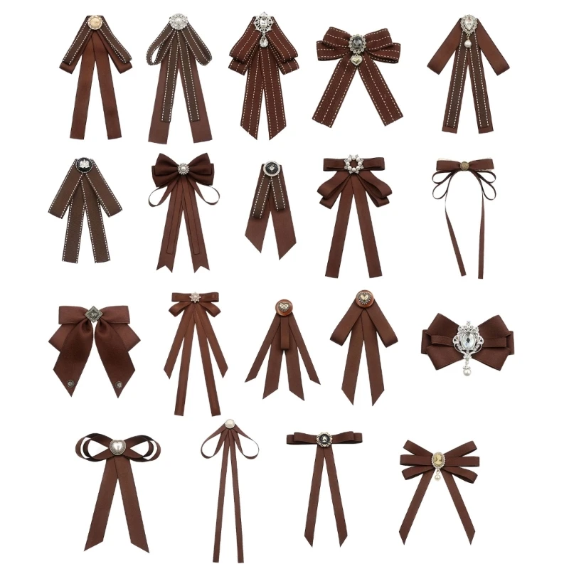 Coffee Brown Necktie Fashion School Uniform Bows Tie Solid Color Necktie for Women's Shirt