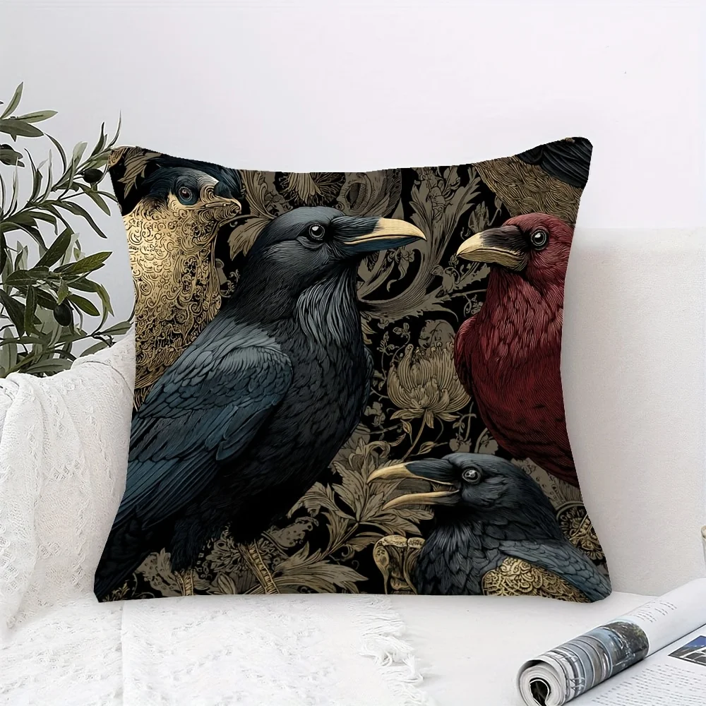 1pc of Short Plush Decorative Pillow Cover Featuring Victorian Crows, Printed on One Side, Measuring 18 Inches by 18 Inches, Ide