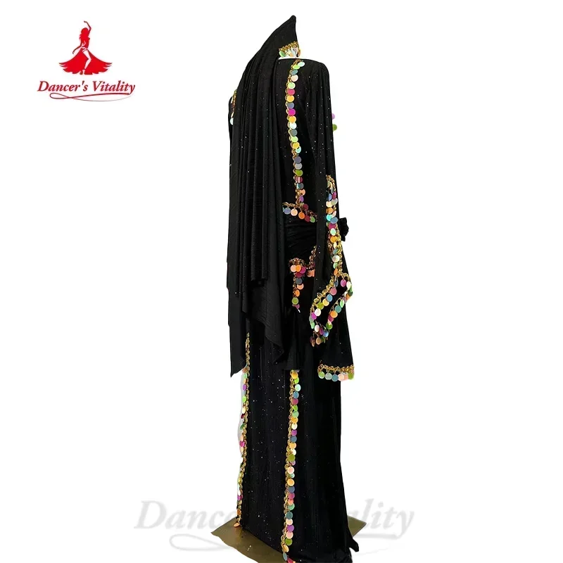 BellyDance Costume for Women Customized Color Sequin Robe+headscarf+hip Scarf 3pcs Oriental Belly Dancing Performance Outfit