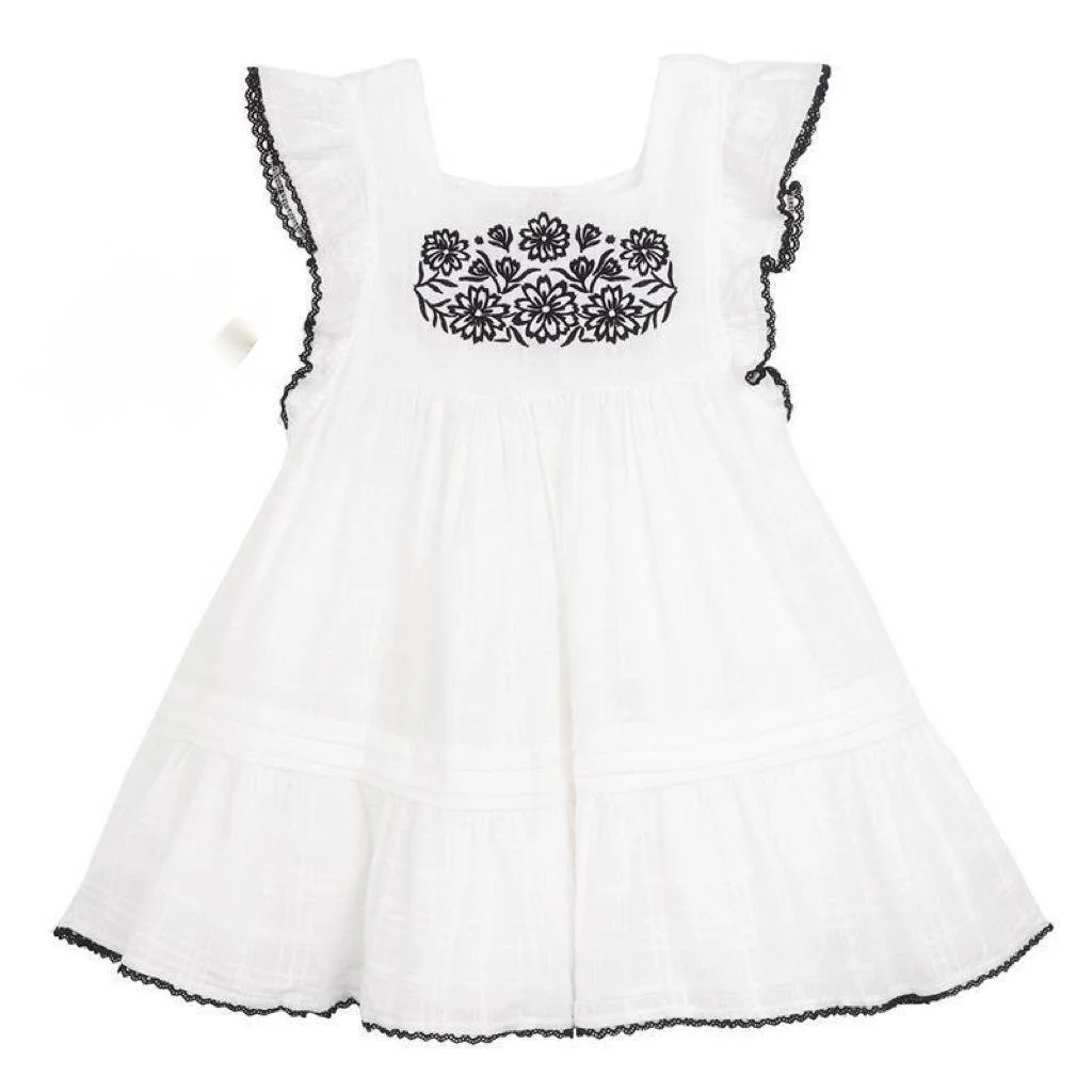 

Summer Embroidery Floral Big Swing Flying Sleeves Cute Princess Dress Sweet Little Clothes For Teen Girls Boutique Kids Clothing