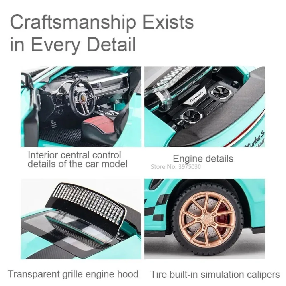 รถของเล่นจำลองรุ่น 1:24 911 GT3 RSR Turbo S รถสปอร์ต ของเล่นโลหะผสมแบบหล่อขึ้นรูป มีเสียง มีไฟ แบบดึงหลัง รถของเล่นขนาดเล็กสำหรับนักสะสม