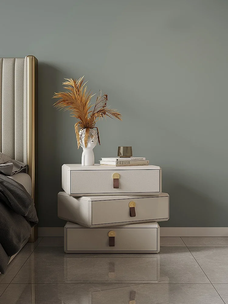 Luxurious, minimalist, creative, rotating bedside table, modern and simple bedroom, high-end bedside cabinet, Italian leather ca