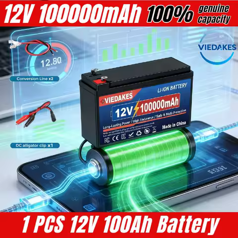 100% Viedakes 12V 100000mAh 18650 lithium Battery 12.8V Power Batteries For RV Campers Golf Cart Off-Road Off-grid Solar Wind