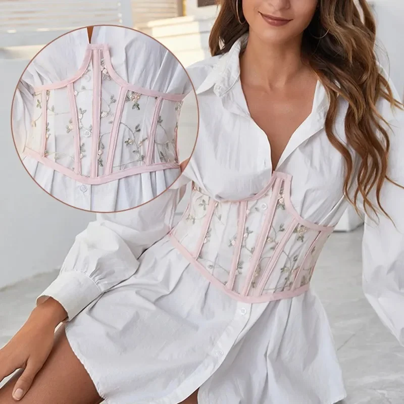 แฟชั่นผู้หญิงเอวรัดตัวดอกไม้เย็บปักถักร้อยเข็มขัดวินเทจเอว S Haper C Orsets เข็มขัดร่างกาย Cummerbunds