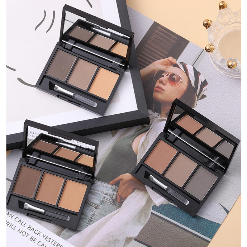 Palette di polvere per sopracciglia a 3 colori Cosmetic Brand Eye Brow Enhancer ombretto per trucco impermeabile professionale con scatola a specchio per pennelli