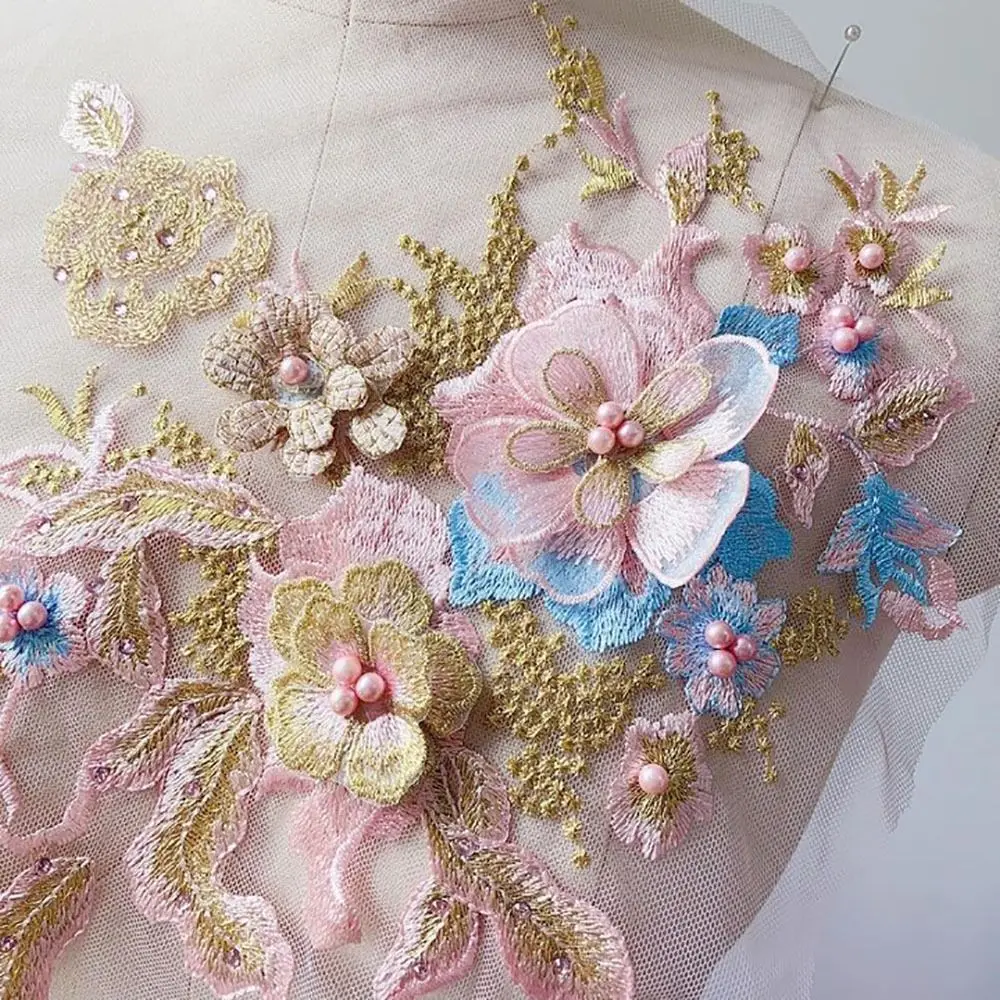 Tambalan Bordir Berpayet Warna-warni Elegan Mode 3D Bunga DIY Kain Renda Applique Jahit Pada Tambalan Kostum Panggung