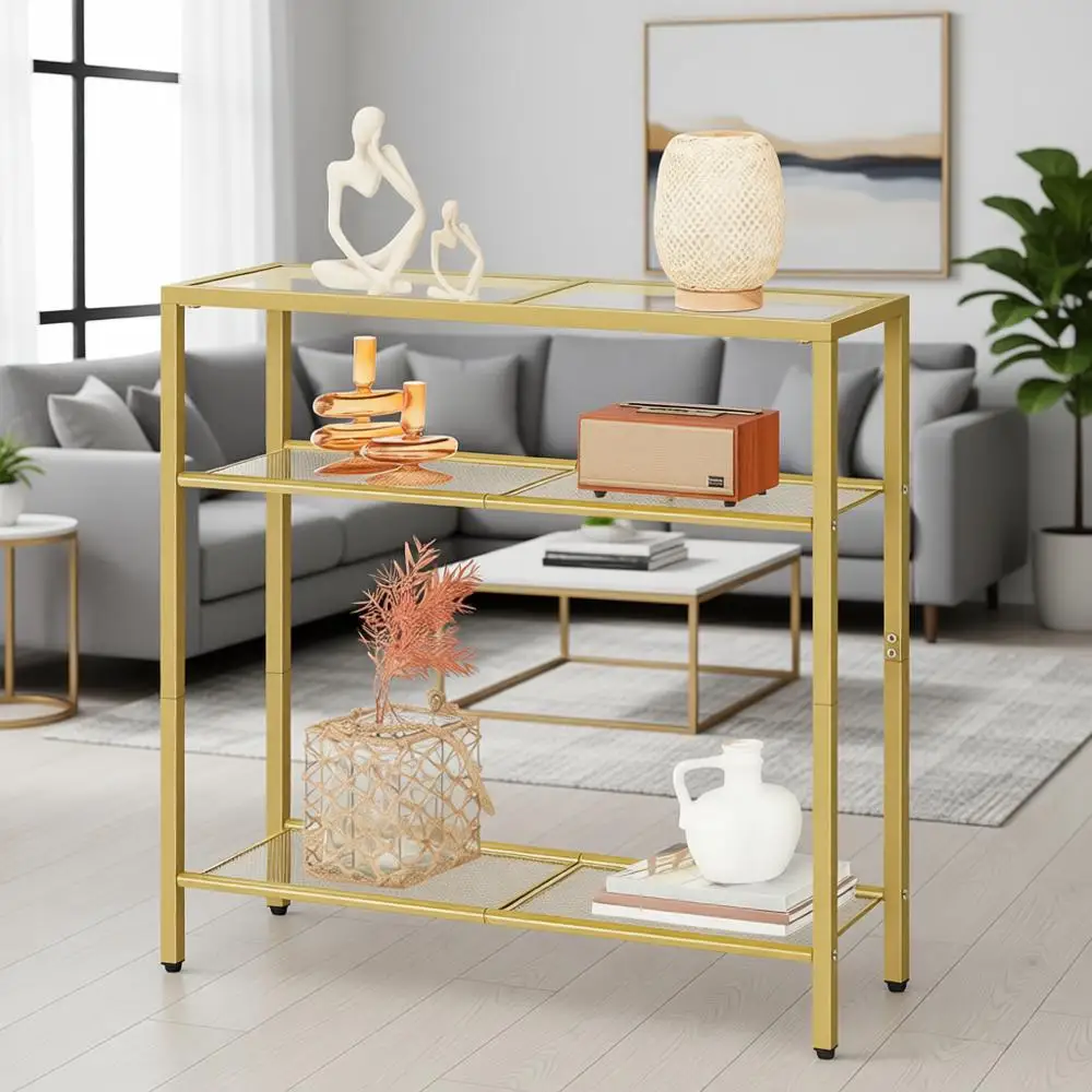 

Узкий 3-ярусный журнальный столик из закаленного стекла 29,5 дюйма, подходит для прихожей, гостиной, коридора, спальни