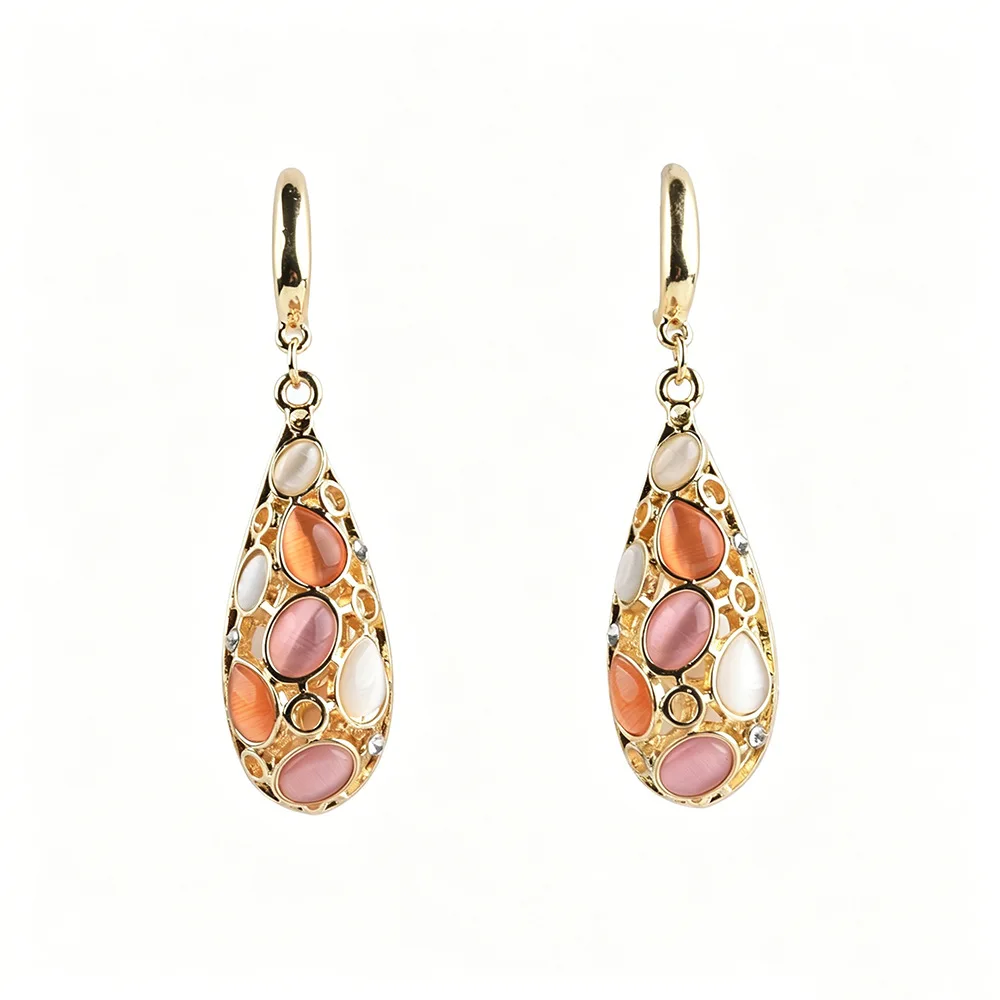 Cross-border ins wind niche earrings geometric water drop earrings female alloy diamond-encrusted cat's eye flower earrings whol