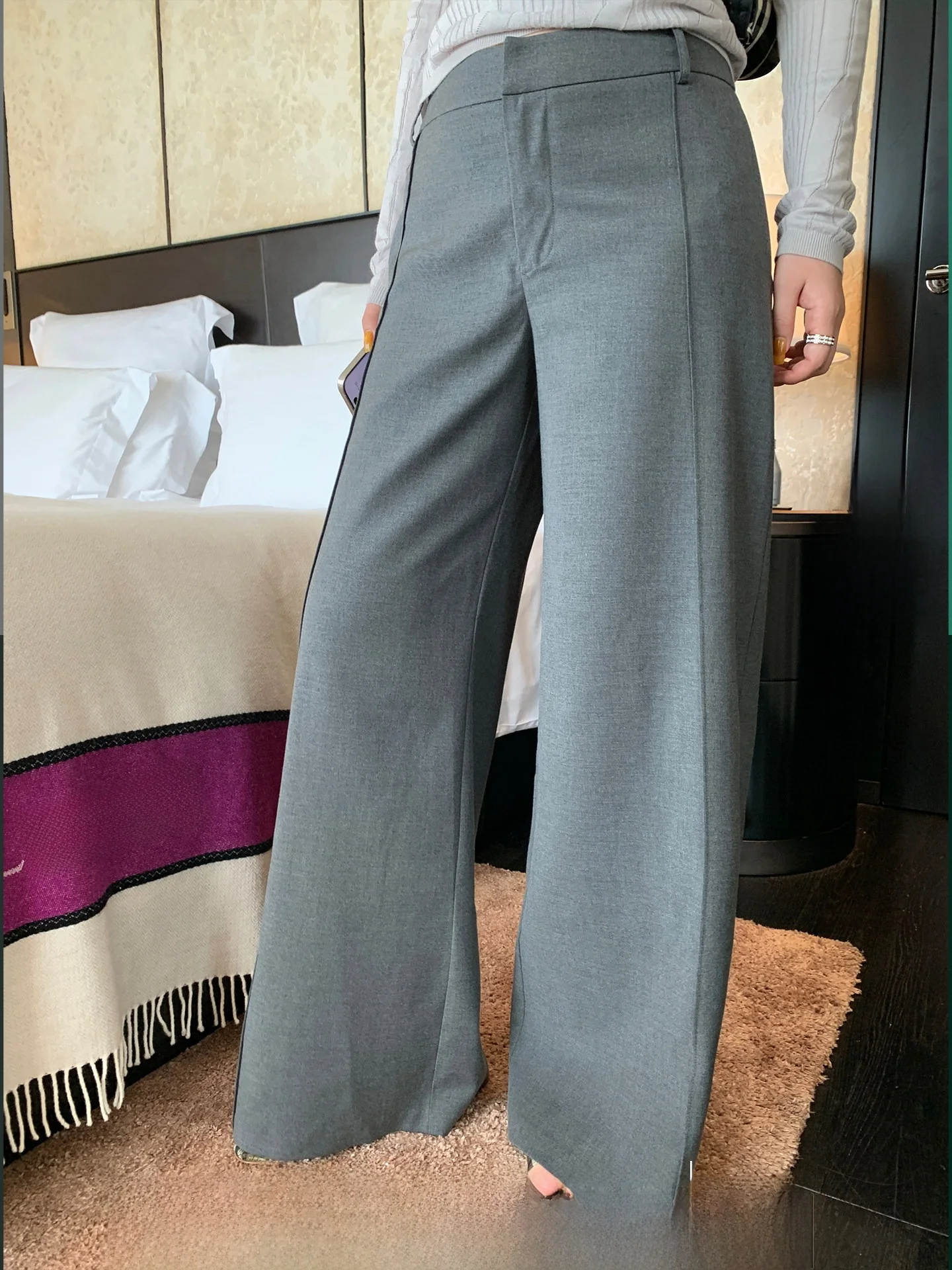 

Ay Широкие брюки для костюма, свободные женские повседневные брюки длиной до пола, осенне-зимние длинные брюки Xzichic для поездок на работу, полиэстер