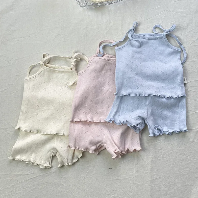 

Новый летний комплект одежды для девочек 0-3 лет в корейском стиле: хлопковый жилет без рукавов + шорты, костюм для малышей