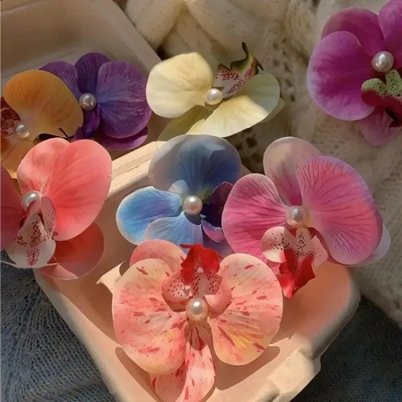 Vintage Floral Orchid Pearl Hair Clip for Women