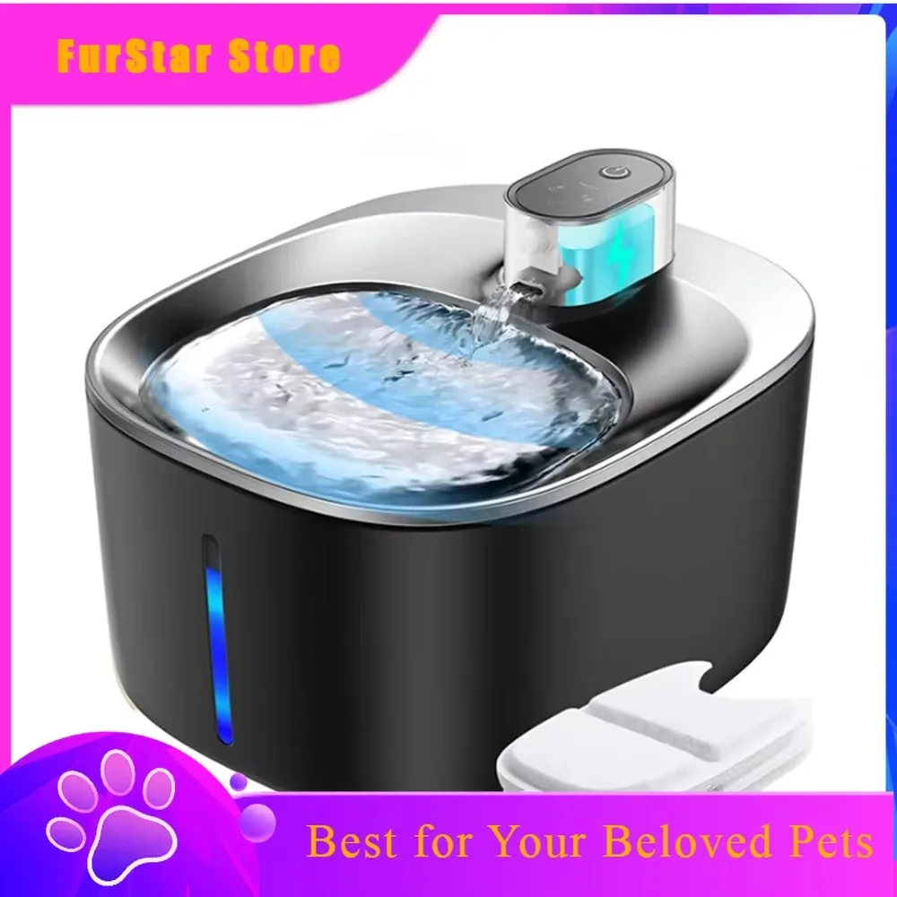 FurStar4L Wireless Cat Water Fountain 4000mAh Battery Operated,Ultra Quiet Pet Water Fountain With Motion Sensor For Cats Dogs D