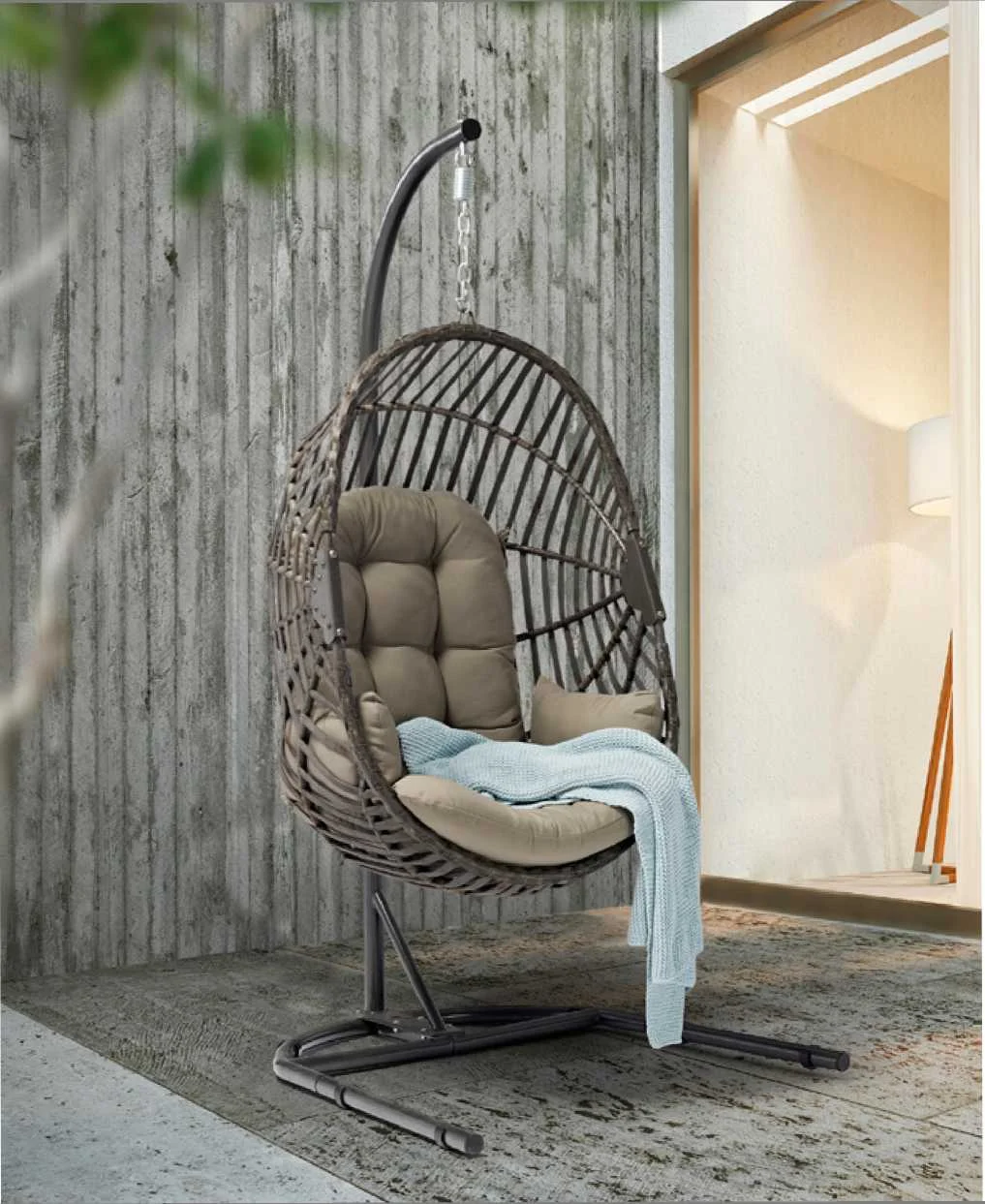 

Outdoor Swing Chair Hanging Baskets Deep Cushion Metal Stand Leisure Egg Chairs Hammocks Garden Swings