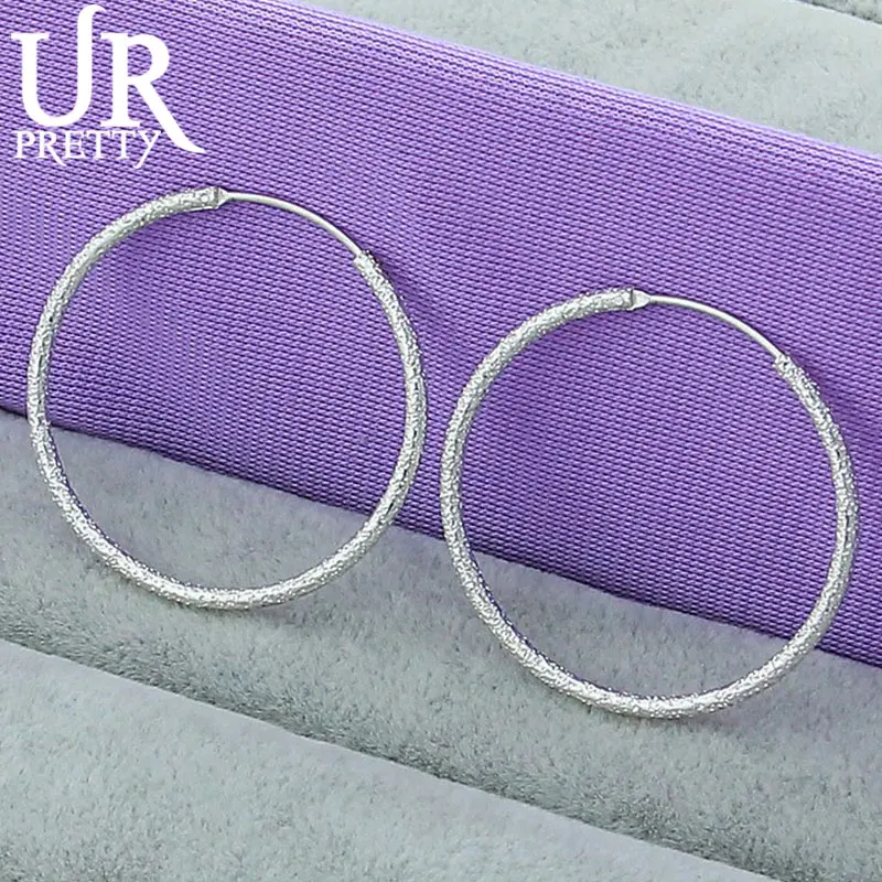 

URPRETTY 925Sterling Silver 50mm60mm Frosted Aperture Round Hoop Earring For Women Wedding Engagement Jewelry Christmas Gift