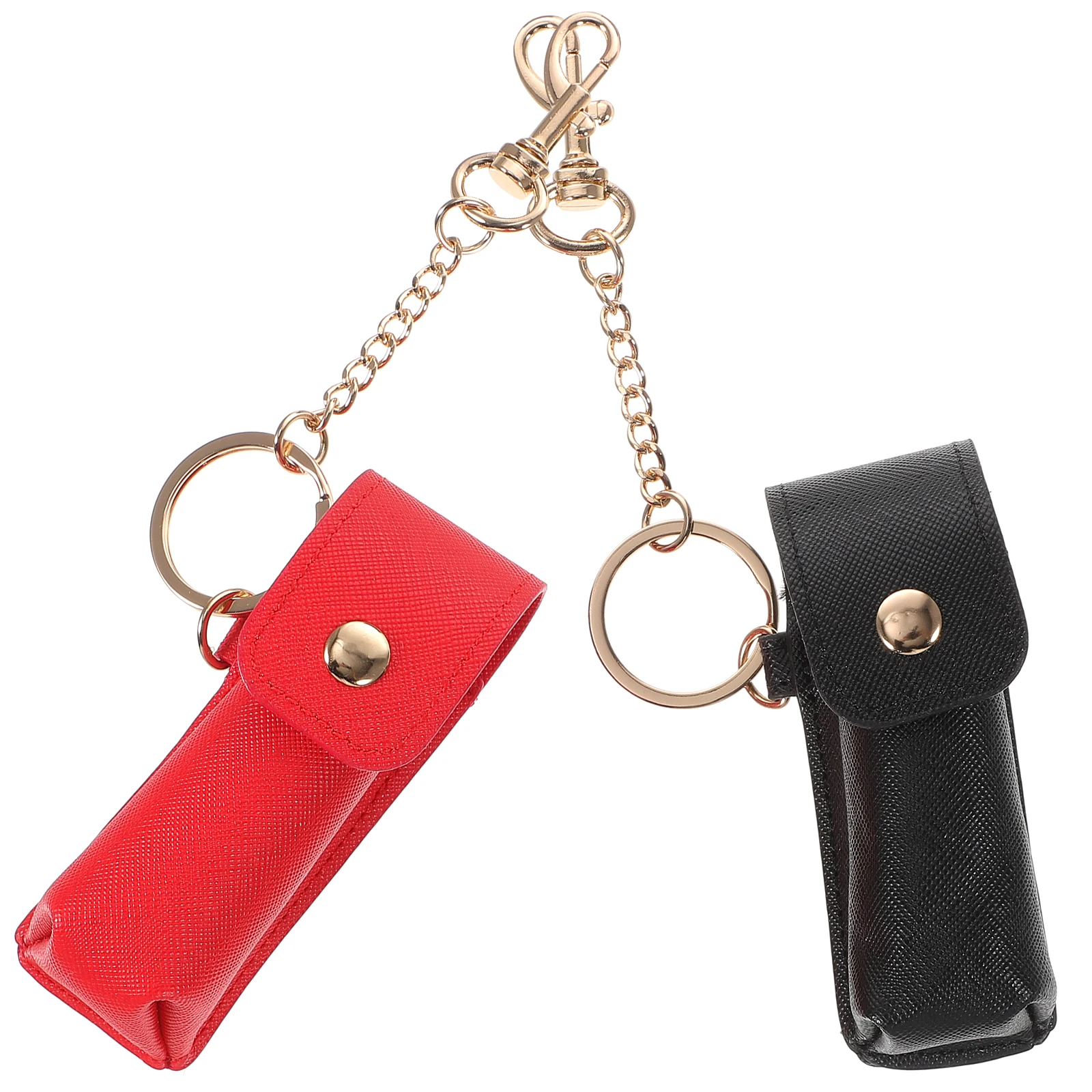 

2pcs Lipstick Protective Case Black Holder Keychain Pouch Bag Women Lip Balm Gloss Storage Travel Accessories