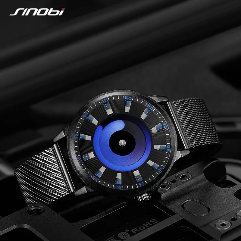 Sinobi Creative Design Mens Watches Fashion Mesh Strap Man\'s Quartz Wristwatches Colorful Vortex Sky Clock For Male Top Relogio