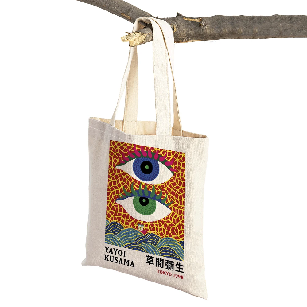 Japanese Art Women Shopping Bags Yayoi Kusama Shopper Bag Mushroom Pumpkin Weird Mother-in-law Wave Casual Linen Tote Handbag