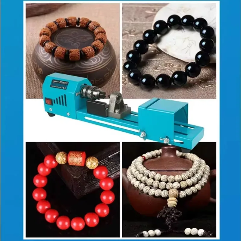 Mini Electric Wood Lathe Machine Beads Grinding Polishing Woodturning Lathe Rotary Tool for DIY Craft Woodworking Projects